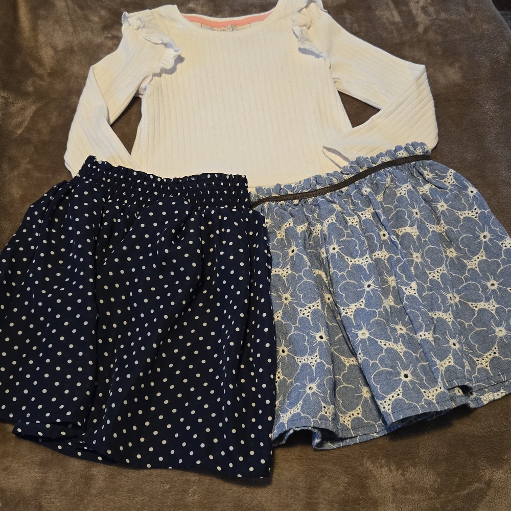 kidpik Navy Polka Dot and Blue Floral Skirts